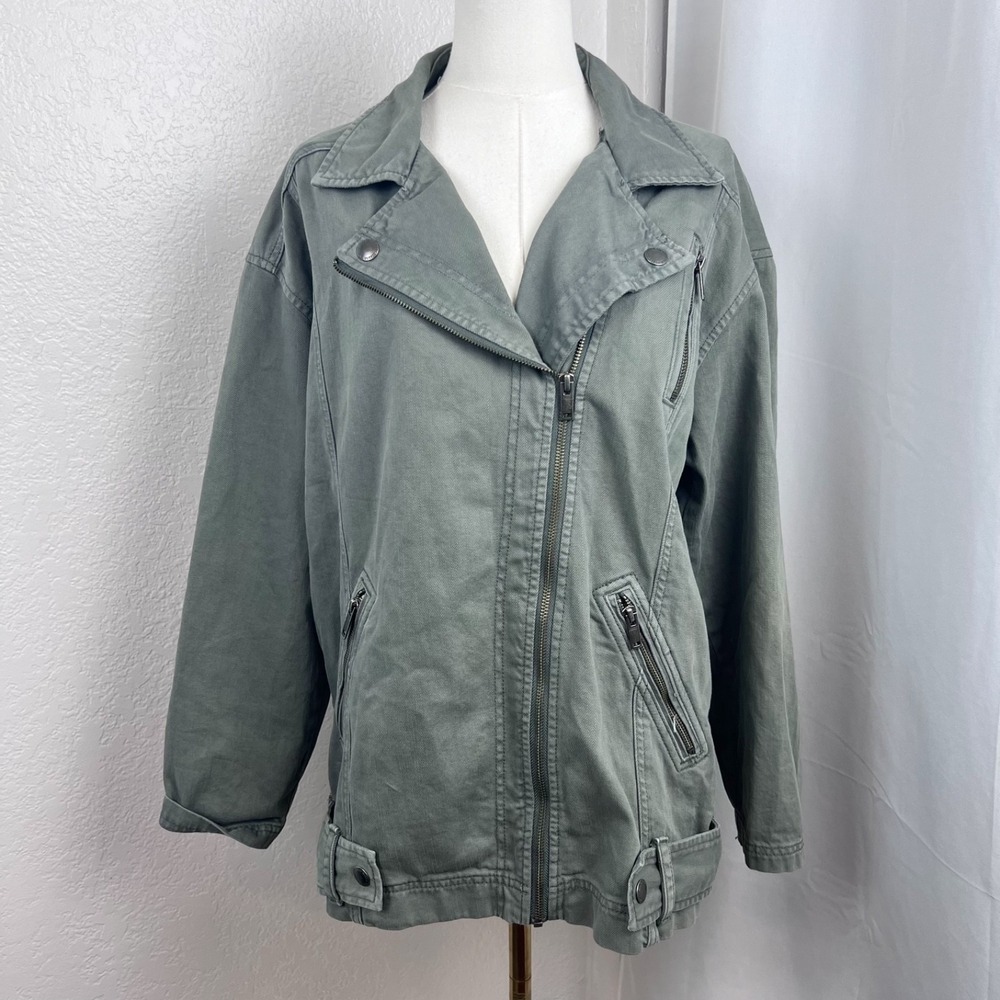 Y2K American Eagle Moto Jacket Womens Medium‎ Oversized Cotton Edgy Grunge Biker